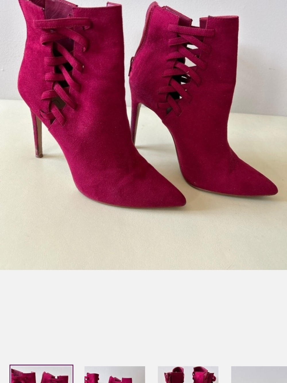 Aldo Magenta Suede Pointed-Toe Lace-Up Ankle Boots